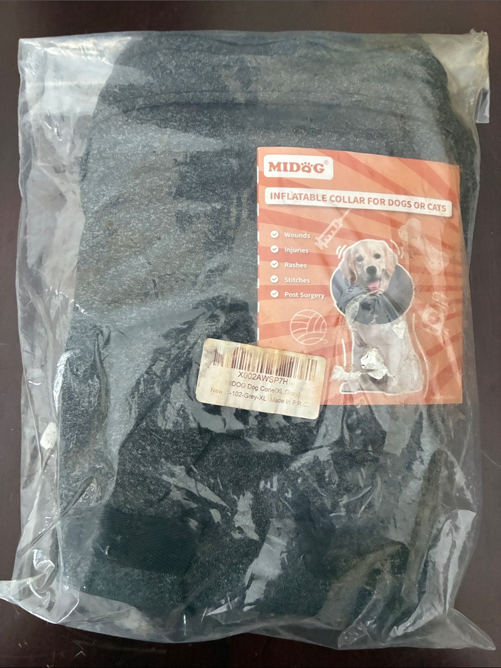 Midog Inflatable Recovery Collar for Dogs - gray xl
